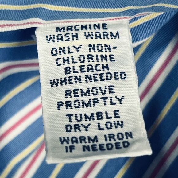 VTG Ralph Lauren Shirt Mens Medium Classic Fit Blue Pink Striped LS Button Down - Picture 8 of 14